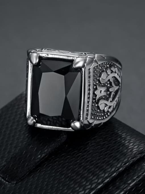 Black stone steel color US code Stainless steel Cubic Zirconia Square Vintage Band Ring