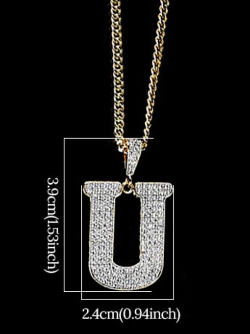 U 24in 60cmT20B21 Brass Cubic Zirconia Letter Hip Hop Initials Necklace