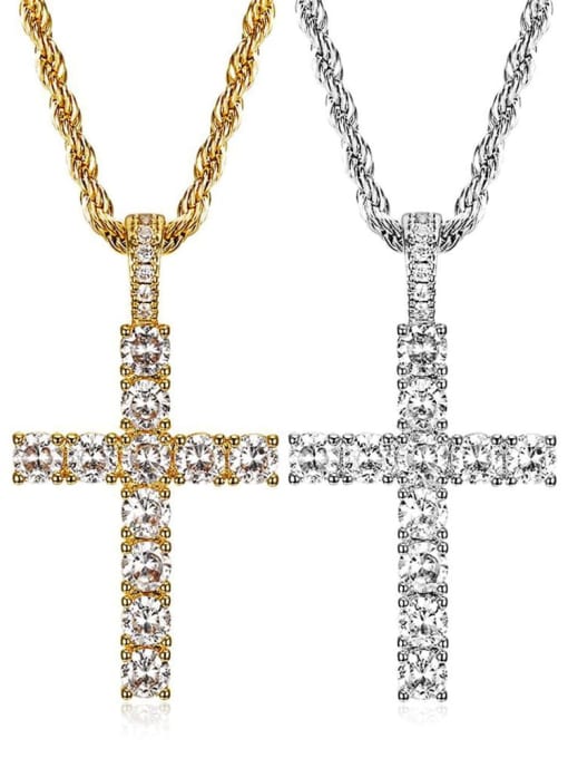 HI HOP Brass Cross Cubic ZirconiaHip Hop  Necklace For Men 0
