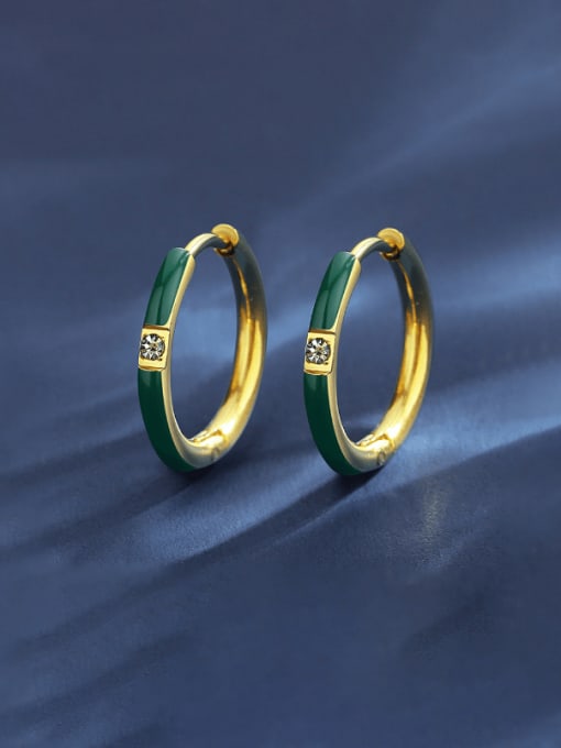 TE23042201 Green Stainless steel Enamel Geometric Minimalist Hoop Earring