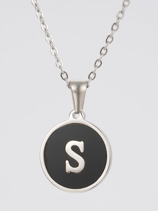 Steel Black s Stainless steel Acrylic Letter Minimalist Round Pendant Necklace