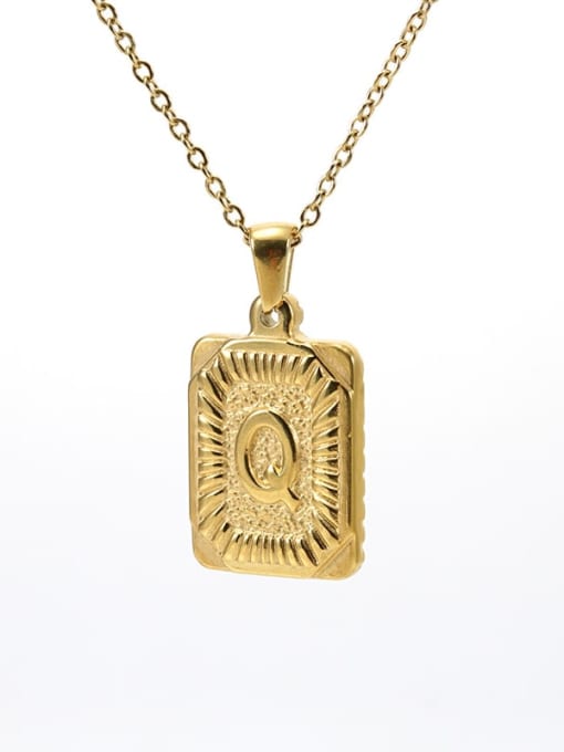 Golden Q Stainless steel English Letter  Vintage Square Pendant Necklace