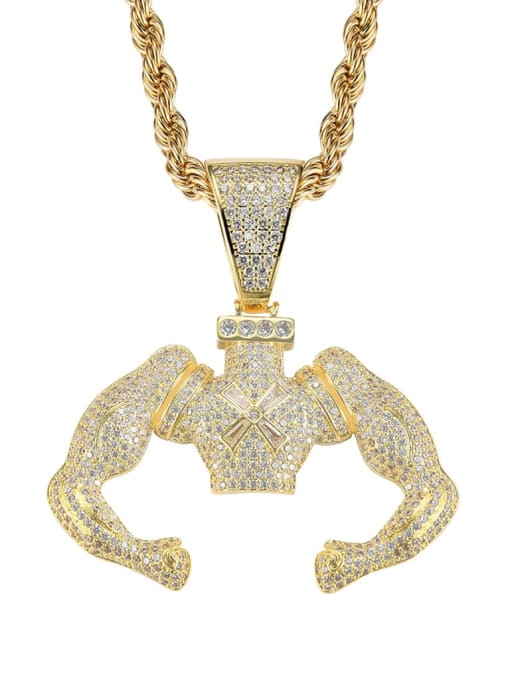 Gold+ chain Brass Cubic Zirconia Strong muscle man Hip Hop Necklace