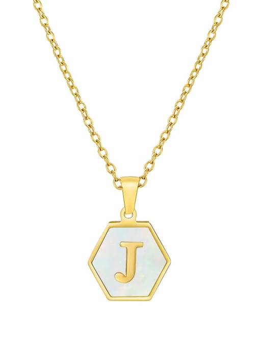 J Stainless steel  English Letter Minimalist Shell Hexagon Pendant Necklace
