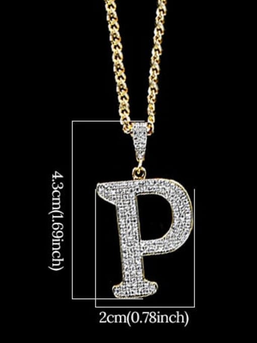 P 24in 60cmT20B16 Brass Cubic Zirconia Letter Hip Hop Initials Necklace
