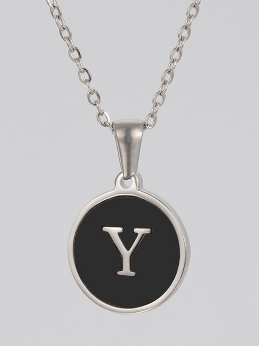 Steel Black y Stainless steel Acrylic Letter Minimalist Round Pendant Necklace