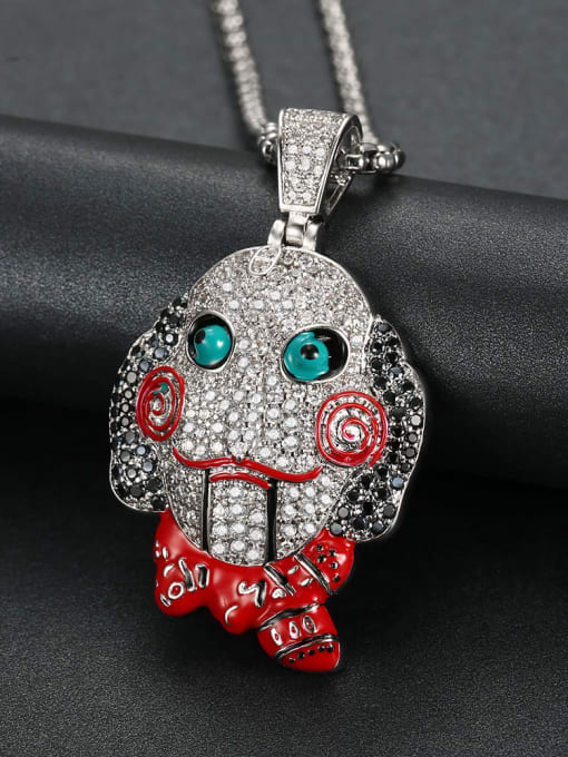 Silver with chain Copper Cubic Zirconia Face Hip Hop  Pendant Necklace