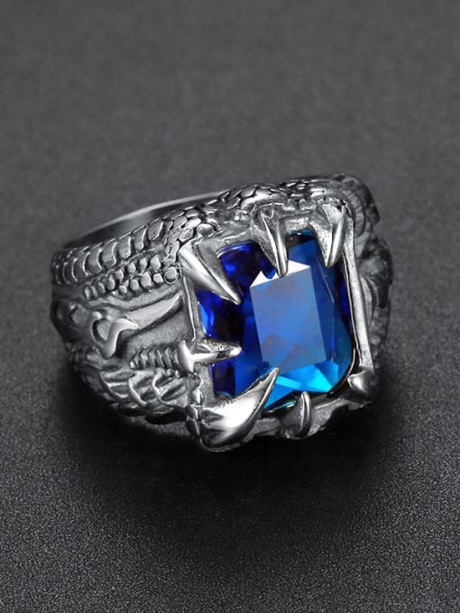 blue Titanium Glass Bead Geometric Vintage Solitaire Ring