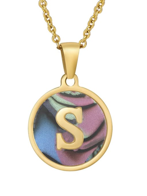 Round scallop s Stainless steel Shell Minimalist Round  Letter Pendant Necklace