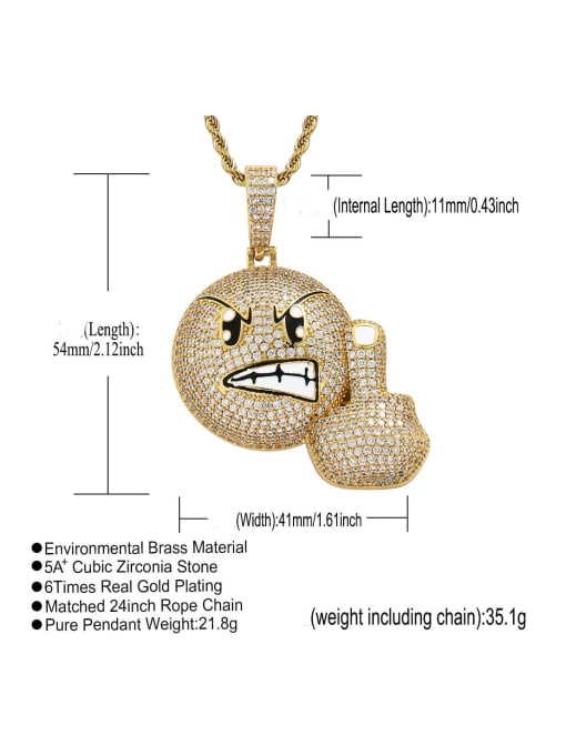 MAHA Brass Cubic Zirconia angry expression Hip Hop Necklace 3