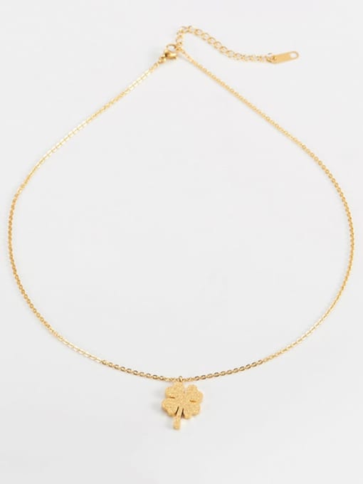 Lucky grass gold Titanium Round Minimalist  letter pendant necklace