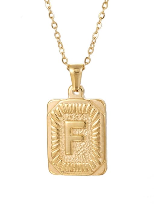 Golden f Stainless steel English Letter  Vintage Square Pendant Necklace