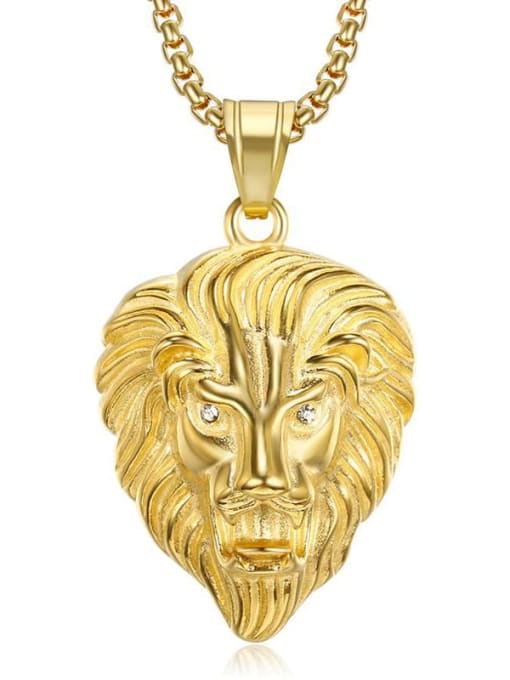 HI HOP Titanium Rhinestone Lion Hip Hop Necklace For Men 0