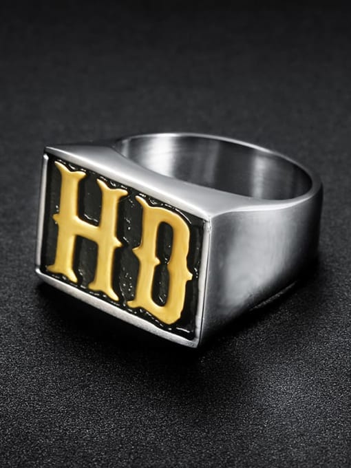 HD room gold paint Stainless steel Letter  Rectangle Vintage Band Ring