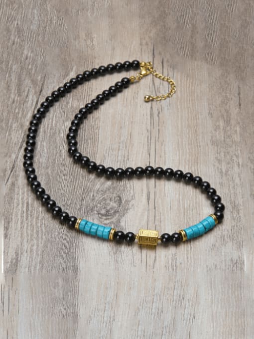 1 45cm Stainless steel Natural Stone Geometric Bohemia Beaded Necklace