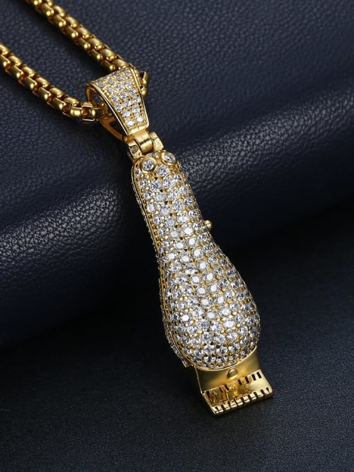 Gold with chain Copper Shaver Cubic Zirconia Irregular Hip Hop Pendant  Necklace