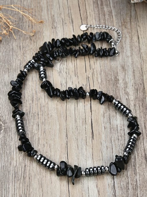 JZ Men's bead Titanium Steel Glass beads Irregular Bohemia Beaded Necklace 1