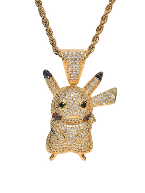 Gold +stainless steel chain Brass Cubic Zirconia Cartoon anime character Hip Hop Necklace