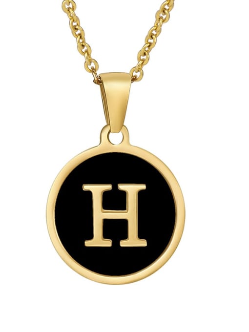 Golden H Titanium Steel Enamel Letter Minimalist  Round Pendant Necklace