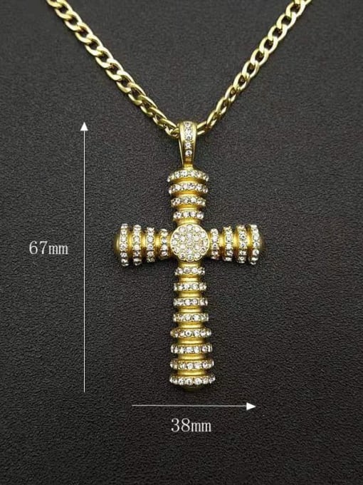 HI HOP Titanium Steel Rhinestone Cross Vintage Regligious Necklace For Men 1