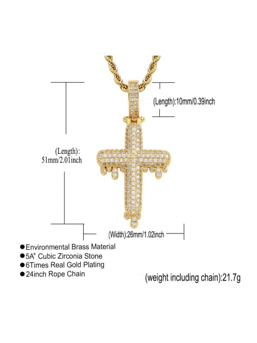 MAHA Brass Cubic Zirconia Cross Hip Hop Necklace 3