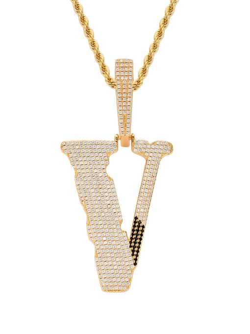 Golden +twist chain Brass Cubic Zirconia Multi Color Letter Hip Hop Initials Necklace