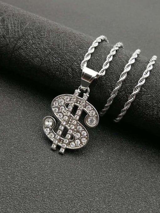 Silver Necklace Titanium Dollors Rhinestone Irregular Hip Hop Necklace For Men