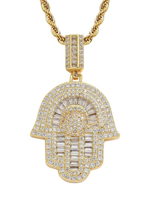 Golden+ chain Brass Cubic Zirconia Hand Of Gold Hip Hop Necklace
