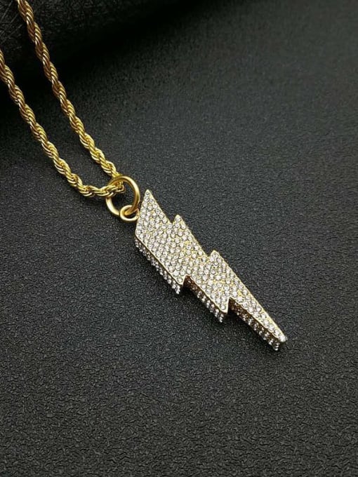 Gold Necklace Titanium lightning Rhinestone Hip Hop Necklace For Men