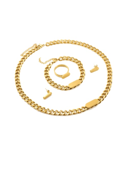 Gold set Stainless steel Hip Hop Geometric  Ring Earring Bangle And Necklace Set
