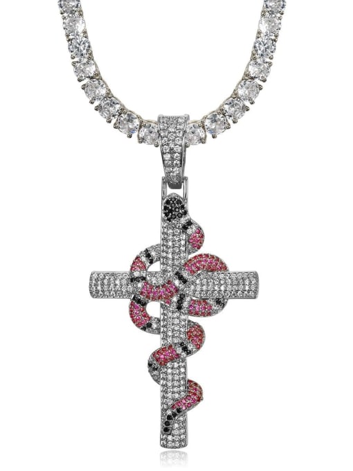 HI HOP Brass Cubic Zirconia Cross Vintage Regligious Necklace For Men 2