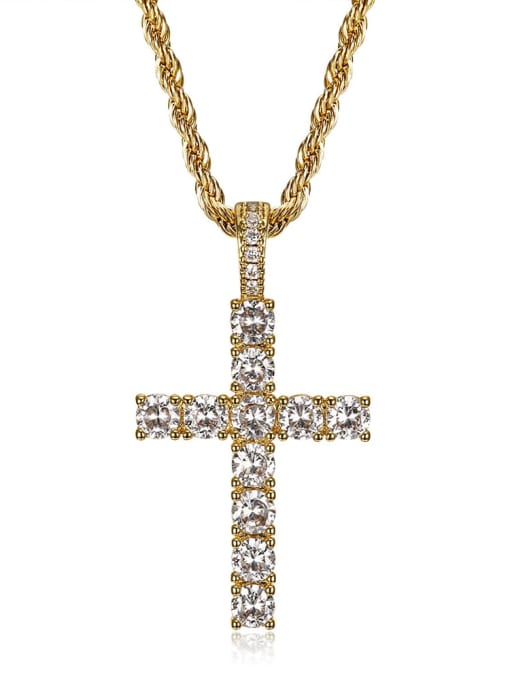 Gold Necklace Brass Cross Cubic ZirconiaHip Hop  Necklace For Men