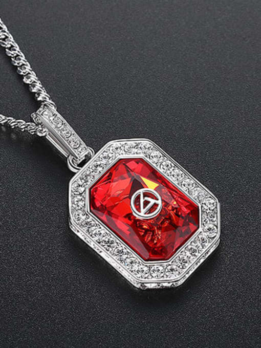 Red 24Inch (61cm) t20d10 Brass Cubic Zirconia Rectangle Hip Hop Necklace