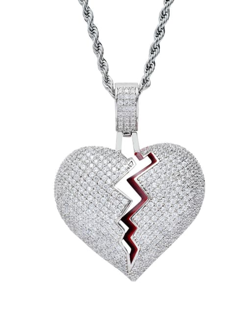 steel color+stainless steel chain Brass Cubic Zirconia Heart Dainty Necklace