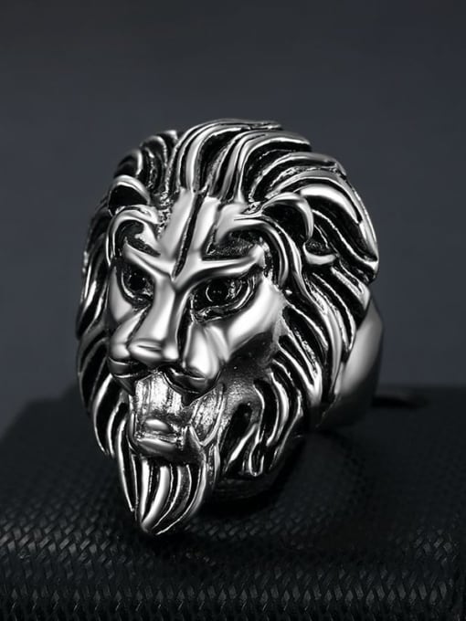 Silver oiled US size Titanium Steel Lion Trend Band Ring
