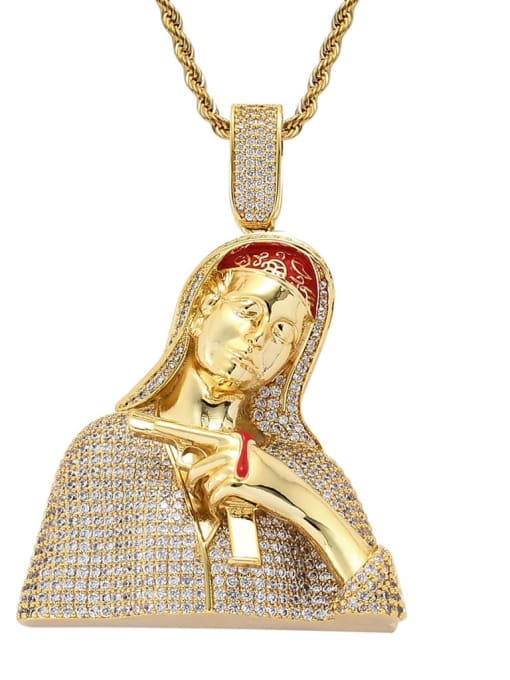 Golden +chain Brass Cubic Zirconia Madonna Pistol Hip Hop Necklace