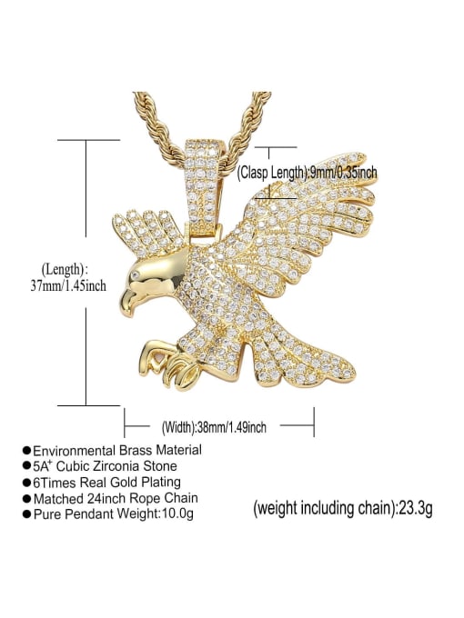 MAHA Brass Cubic Zirconia Eagle Hip Hop Necklace 1