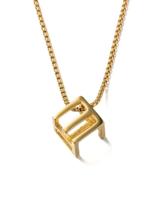 Gold (1314) Titanium Steel Square Minimalist Long Strand Necklace