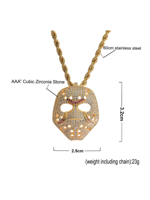 MAHA Brass Cubic Zirconia Mask Hip Hop Necklace 3