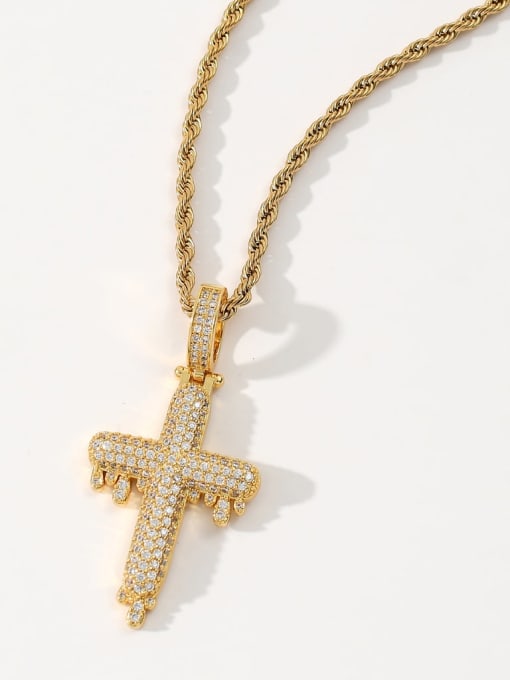 MAHA Brass Cubic Zirconia Cross Hip Hop Necklace 2
