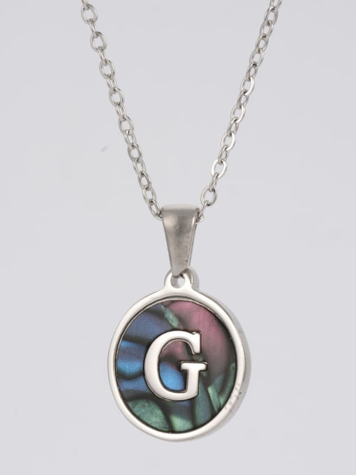 Steel color shell G Stainless steel Shell Letter Minimalist  Round Pendant Necklace