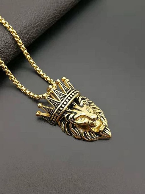 HI HOP Titanium Lion Crown Hip Hop Necklace For Men 2