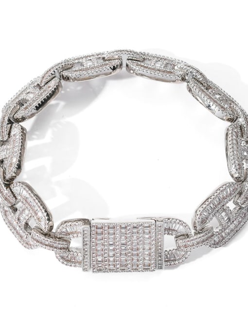 Platinum 8inch Brass Cubic Zirconia Geometric Hip Hop Link Bracelet