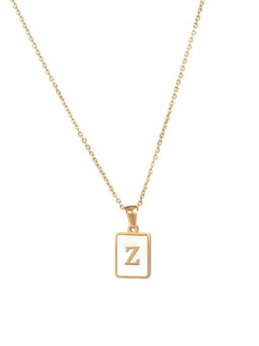 Square Gold White Z Titanium Steel Shell  Minimalist Square Letter  Pendant Necklace