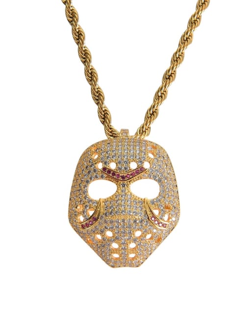 MAHA Brass Cubic Zirconia Mask Hip Hop Necklace 0