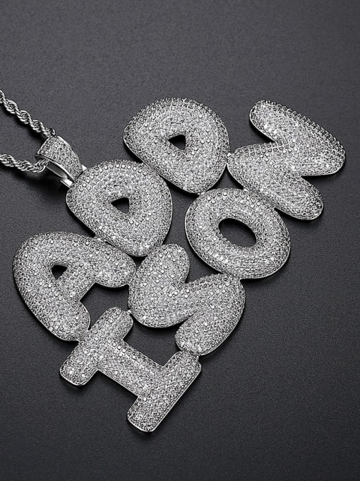 Platinum 76cm Twist Chain Brass Cubic Zirconia Letter Hip Hop Necklace