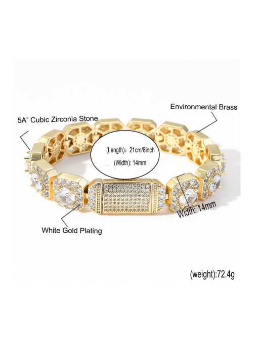 MAHA Brass Cubic Zirconia Geometric Hip Hop Bracelet 3