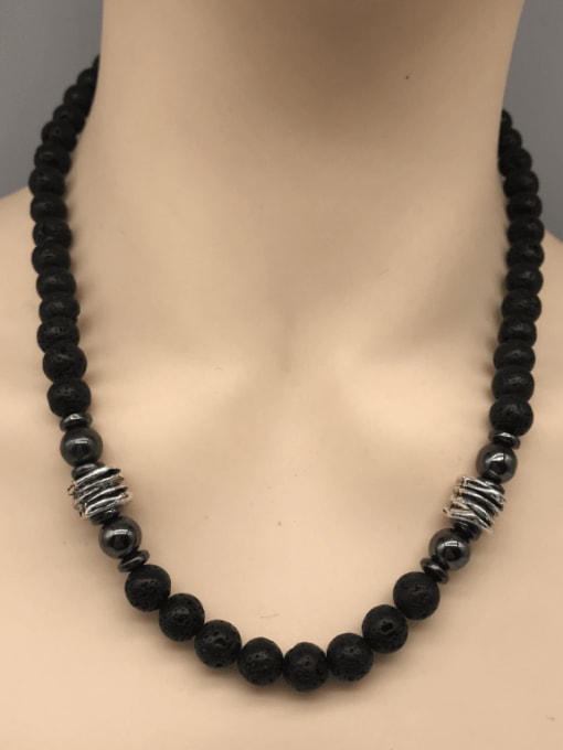 JZ Men's bead Stainless steel Natural Stone Irregular Bohemia Beaded Necklace