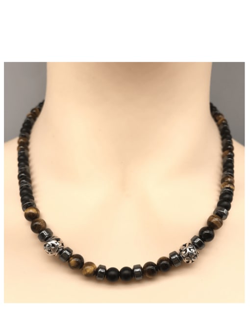  Titanium Steel Natural Stone Irregular Bohemia Beaded Necklace 1