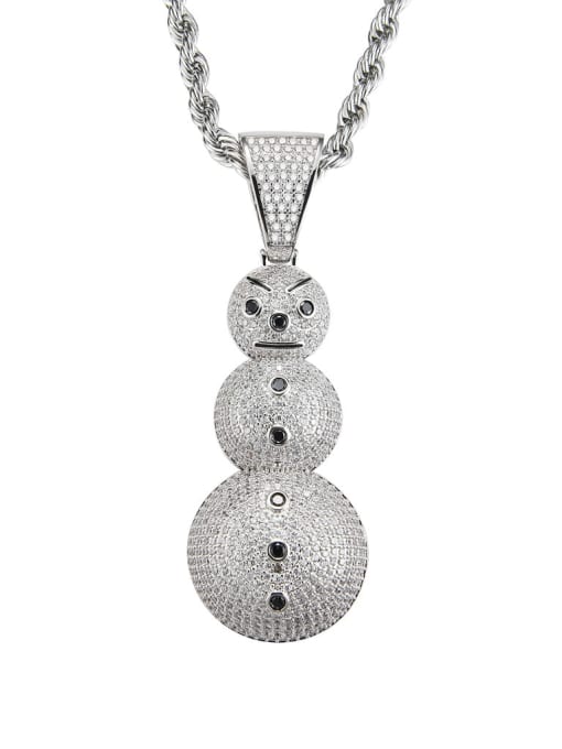 Platinum (including chain) Brass Cubic Zirconia White Snowman Hip Hop Necklace